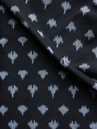 Black Grey Pochampally Hand Weaved Ikat Mercerised Fabric Per Meter - F003F1292