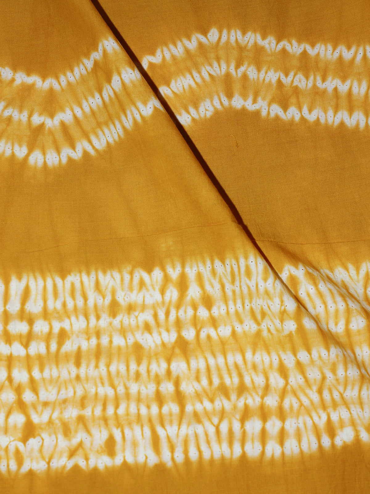 Yellow White Hand Block Printed Shibori Cotton Cambric Fabric Per Meter - F0916283