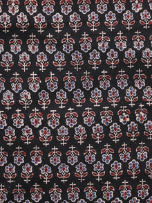 Black Blue Maroon Ajrakh Hand Block Printed Cotton Blouse Fabric - BPA0103