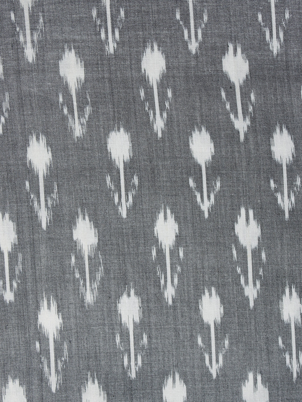 Steel Grey White Pochampally Hand Weaved Ikat Mercerised Fabric Per Meter - F003F1291