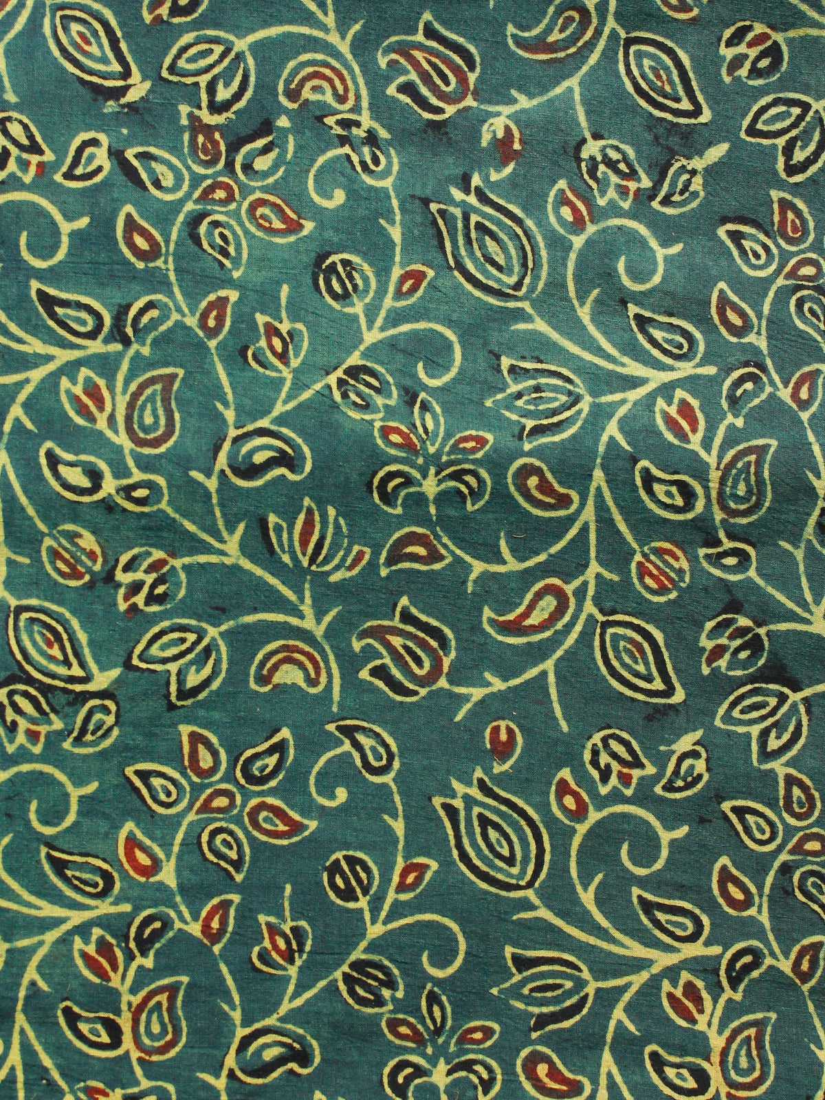 Green Rust Yellow Black Ajrakh Hand Block Printed Cotton Fabric Per Meter - F003F1656