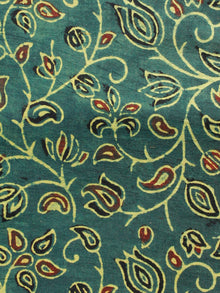 Green Rust Yellow Black Ajrakh Hand Block Printed Cotton Fabric Per Meter - F003F1656