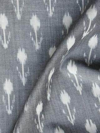 Steel Grey White Pochampally Hand Weaved Ikat Mercerised Fabric Per Meter - F003F1291