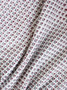 White Wine Red Green Hand Block Printed Cotton Fabric Per Meter - F001F1922