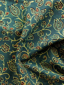 Green Rust Yellow Black Ajrakh Hand Block Printed Cotton Fabric Per Meter - F003F1656