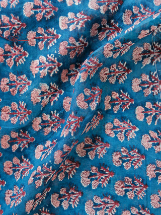 Teal Blue Pink Wine Red Hand Block Printed Chanderi Fabric Per Meter - F001F1901