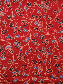 Red Black Blue Ivory Ajrakh Hand Block Printed Cotton Fabric Per Meter - F003F1658