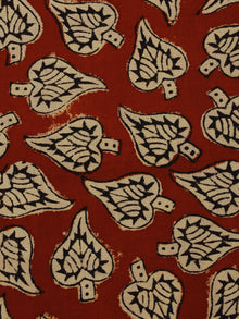 Red Beige Hand Block Printed Cotton Cambric Fabric Per Meter - F0916383