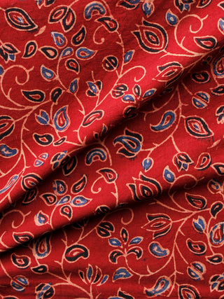 Red Black Blue Ivory Ajrakh Hand Block Printed Cotton Fabric Per Meter - F003F1658