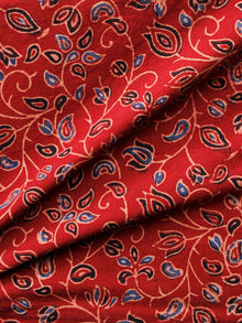 Red Black Blue Ivory Ajrakh Hand Block Printed Cotton Fabric Per Meter - F003F1658
