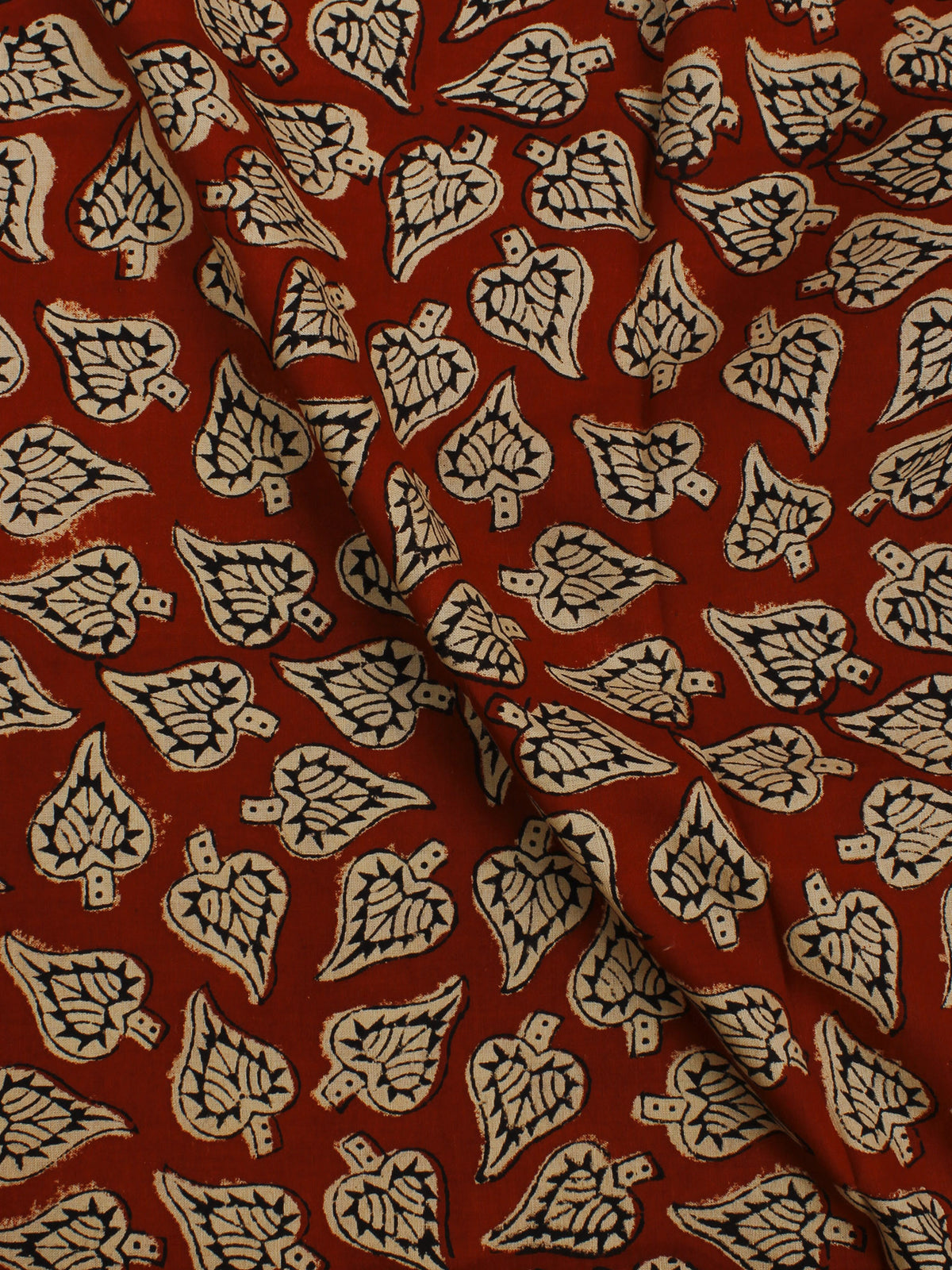 Red Beige Hand Block Printed Cotton Cambric Fabric Per Meter - F0916383