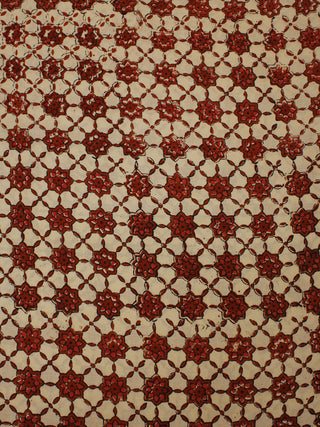 Red Beige Hand Block Printed Cotton Cambric Fabric Per Meter - F0916387