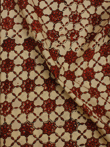 Red Beige Hand Block Printed Cotton Cambric Fabric Per Meter - F0916387