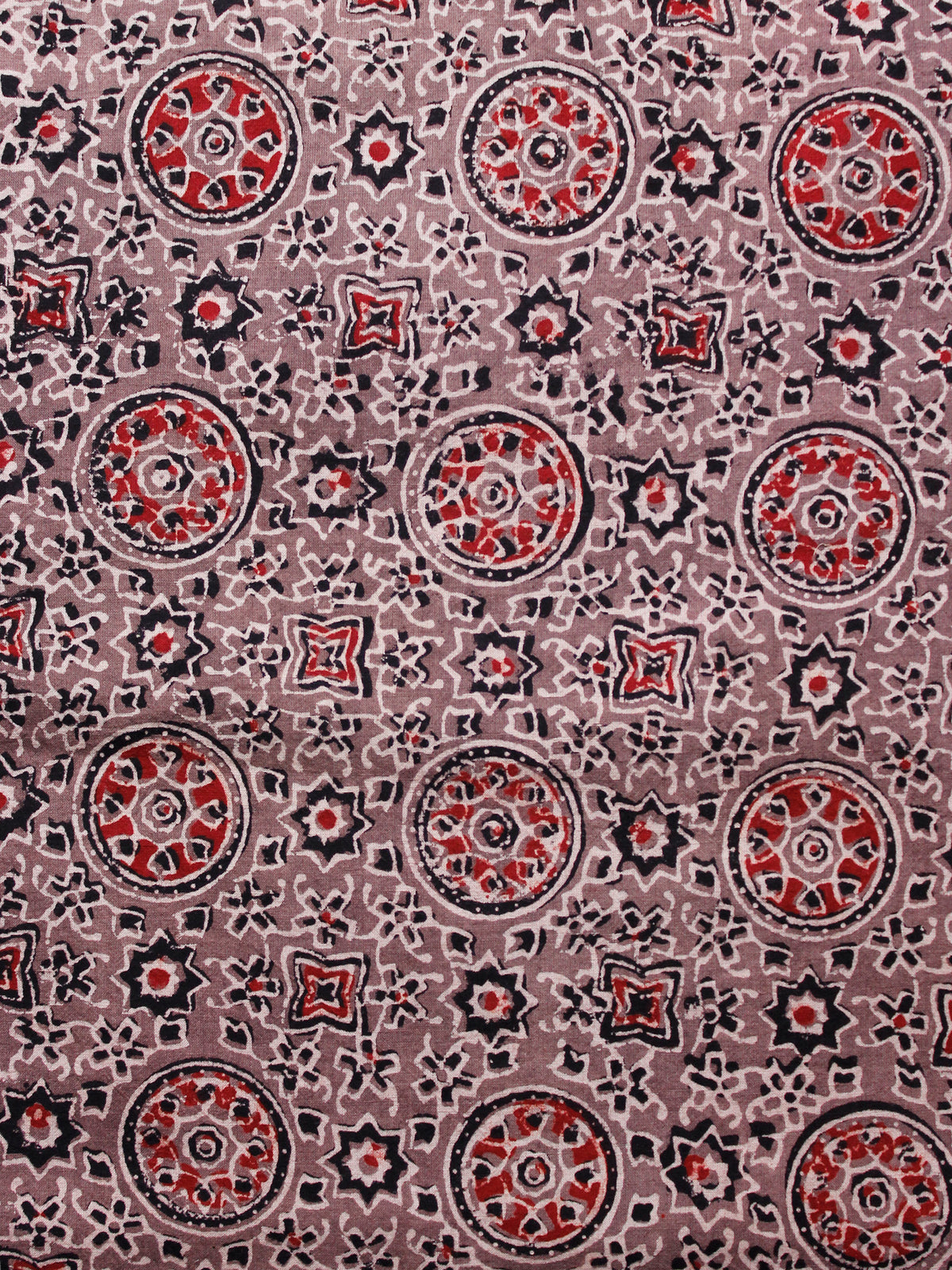 Light Brown Maroon Black Ajrakh Hand Block Printed Cotton Fabric Per Meter - F003F1663