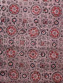 Light Brown Maroon Black Ajrakh Hand Block Printed Cotton Fabric Per Meter - F003F1663