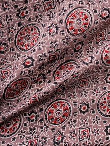 Light Brown Maroon Black Ajrakh Hand Block Printed Cotton Fabric Per Meter - F003F1663