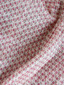 Ivory Pink Green Hand Block Printed Chanderi Fabric Per Meter - F001F1903