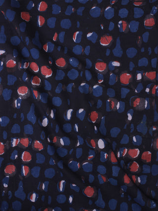 Indigo Red Hand Block Printed Cotton Fabric Per Meter - F0916374
