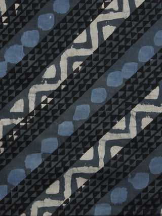 Grey Blue Black Ivory Hand Block Printed Cotton Fabric Per Meter - F001F901