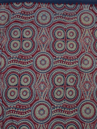 Maroon Green Ivory Blue Ajrakh Block Printed Cotton Fabric Per Meter - F0916681