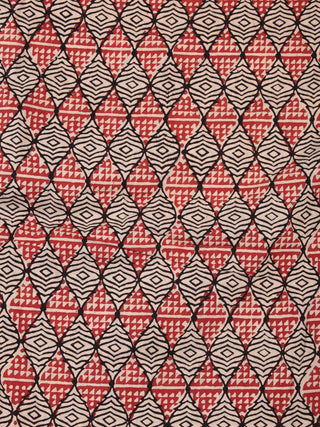 OffWhite Red Black Hand Block Printed Cotton Fabric Per Meter - F001F2446