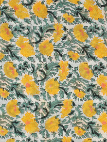 White Yellow Green Hand Block Printed Cotton Fabric Per Meter - F001F2302