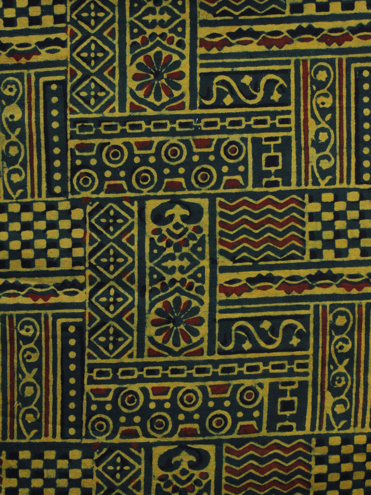 Green Yellow Maroon Ajrakh Hand Block Printed Cotton Blouse Fabric - BPA009