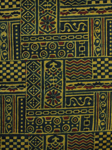 Green Yellow Maroon Ajrakh Hand Block Printed Cotton Blouse Fabric - BPA009