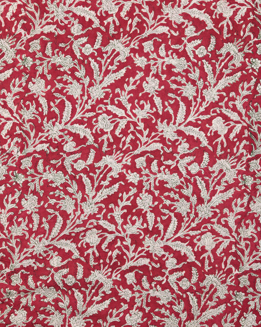 Red OffWhite Block Printed Cotton Fabric Per Meter - F001F2405