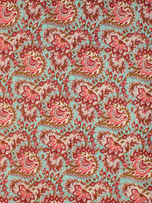 Sea Green Pink Red Block Printed Cotton Fabric Per Meter - F001F2248