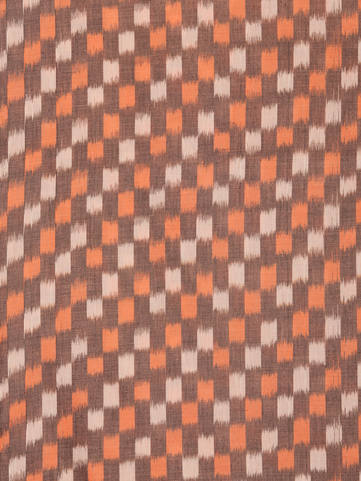 Rust Orange Ivory Pochampally Hand Weaved Ikat Mercerised Cotton Fabric Per Meter - F002F1743