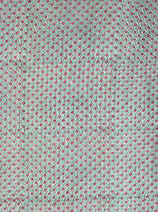Teal Green Magenta Hand Block Printed Cotton Fabric Per Meter - F001F2167
