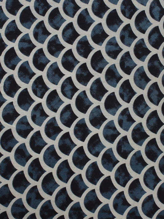 Indigo Ivory Black Ajrakh Printed Cotton Fabric Per Meter - F003F870