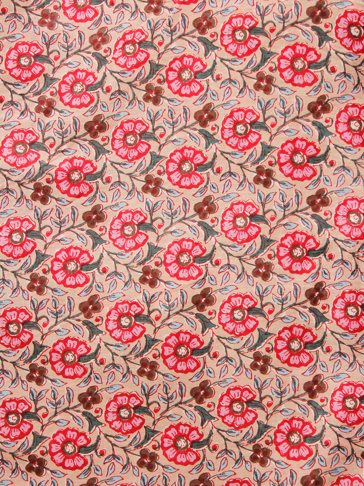 Pink Beige Brown Hand Block Printed Cotton Fabric Per Meter - F001F1872
