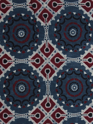 Indigo Maroon Ivory Ajrakh Block Printed Cotton Fabric Per Meter - F003F844