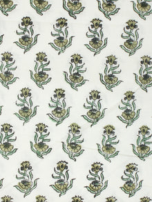 White Green Hand Block Printed Cotton Fabric Per Meter - F001F2273