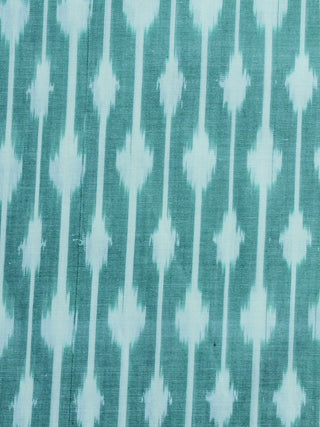Teal Green Ivory Pochampally Hand Weaved Ikat Mercerised Cotton Fabric Per Meter - F002F1028