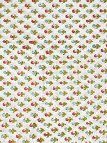 OffWhite Red Green Hand Block Printed Cotton Fabric Per Meter - F001F2346