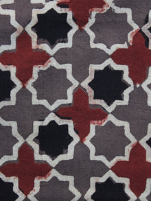 Brown Red Black Ajrakh Printed Cotton Fabric Per Meter - F003F1165