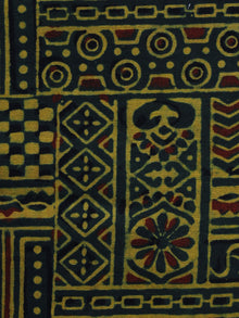 Green Yellow Maroon Ajrakh Hand Block Printed Cotton Blouse Fabric - BPA009