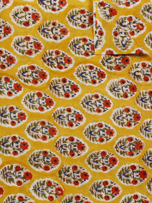 Yellow Red Green Ivory Hand Block Printed Cotton Fabric Per Meter - F001F776
