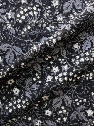 Black Grey White Hand Block Printed Cotton Fabric Per Meter - F003F1324