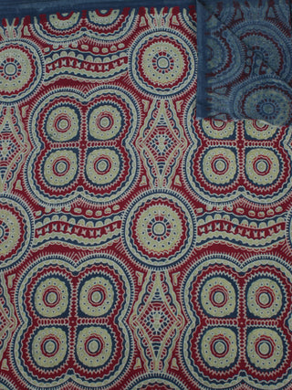 Maroon Green Ivory Blue Ajrakh Block Printed Cotton Fabric Per Meter - F0916681