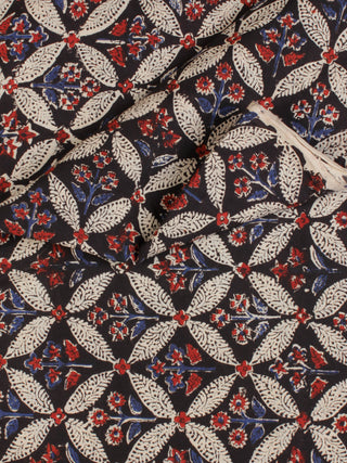 Balck Ivory Red Hand Block Printed Cotton Fabric Per Meter - F001F2061