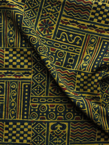 Green Yellow Maroon Ajrakh Hand Block Printed Cotton Blouse Fabric - BPA009