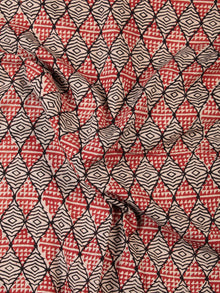 OffWhite Red Black Hand Block Printed Cotton Fabric Per Meter - F001F2446