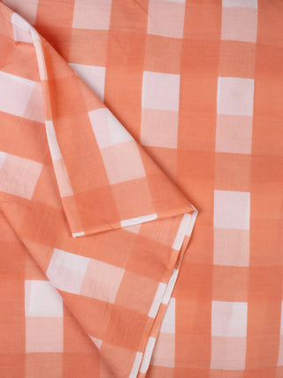 Peach White Hand Block Printed Cotton Fabric Per Meter - F001F2289