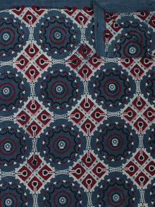 Indigo Maroon Ivory Ajrakh Block Printed Cotton Fabric Per Meter - F003F844
