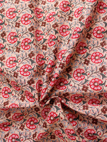 Pink Beige Brown Hand Block Printed Cotton Fabric Per Meter - F001F1872