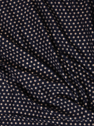 Navy Blue Golden Block Printed Cotton Fabric Per Meter - F001F2392